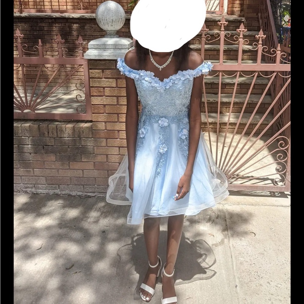 Charming Light Blue Floral Kids Dress